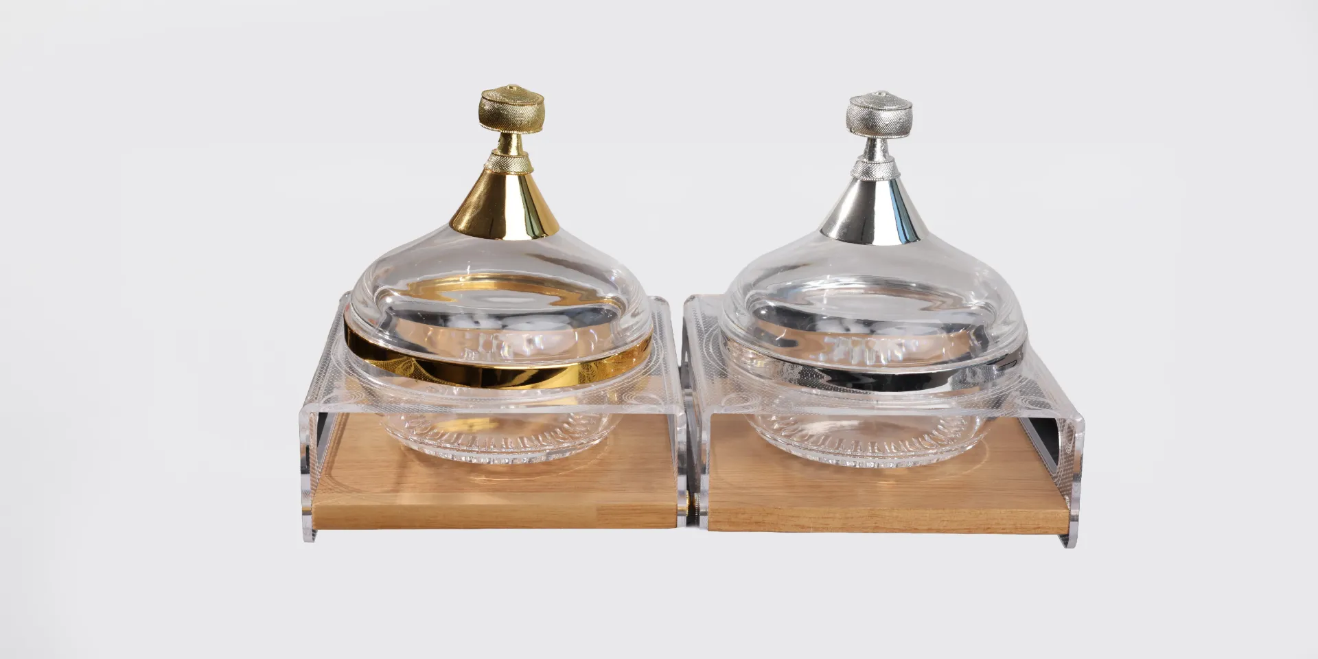 [YK-2025-G] ACRYLIC BOX WITH WOODEN BASE-G